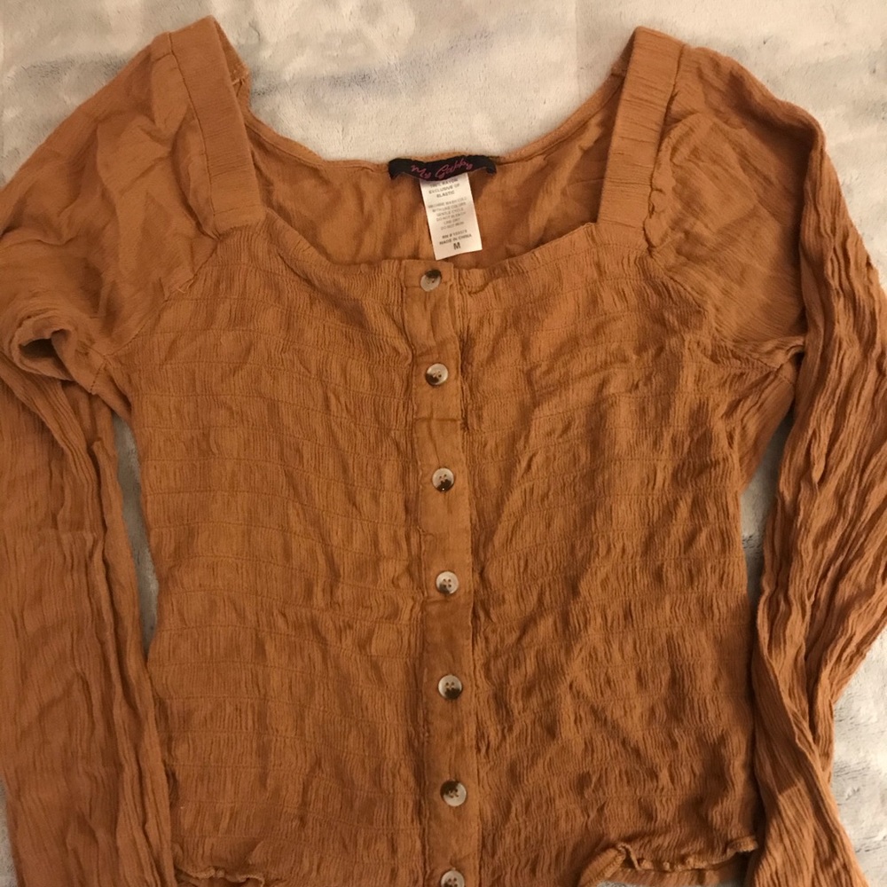 Women’s Shirred Puffy Long Sleeve Peasant Top Size M